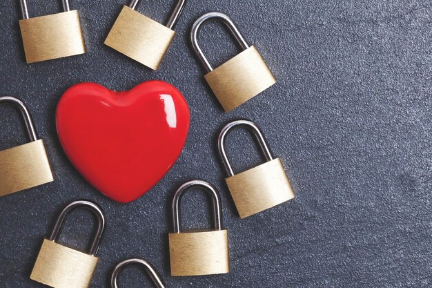 Valentines love concept Red heart with padlock