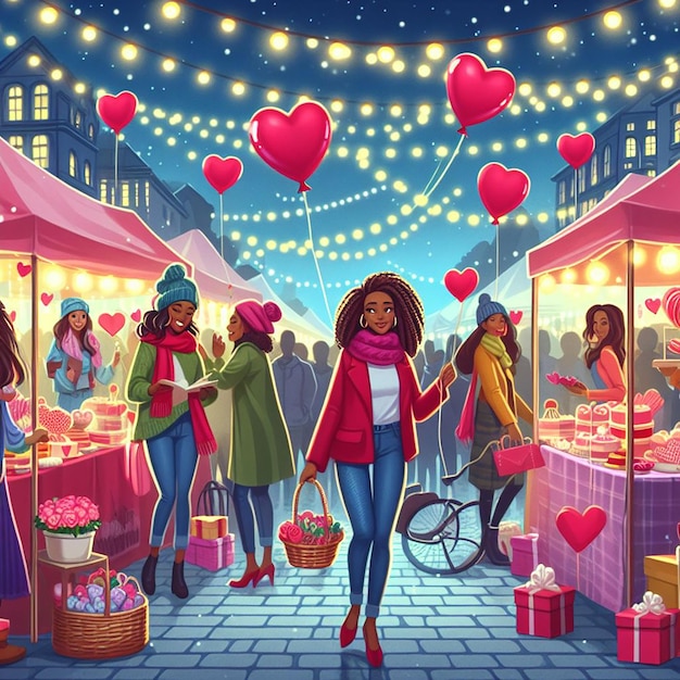 Photo valentines market bustling with love and festivity
