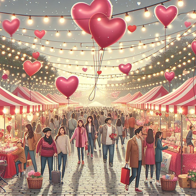 Photo valentines market bustling with love and festivity