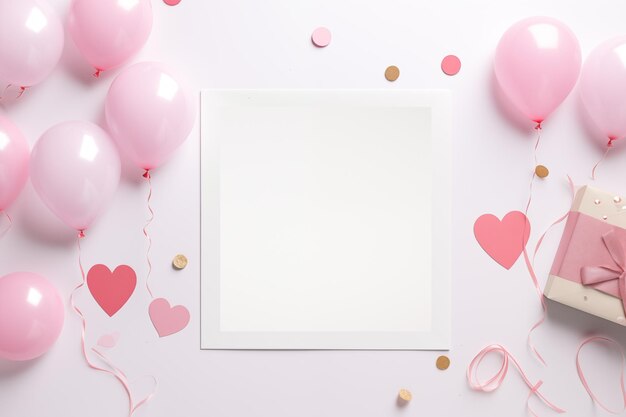 Foto mockup di san valentino per la pianificazione di spazio di copia in stile flat lay per lo sfondo di biglietti di auguri festivi