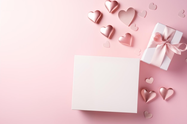 Foto mockup di san valentino per la pianificazione di spazio di copia in stile flat lay per lo sfondo di biglietti di auguri festivi