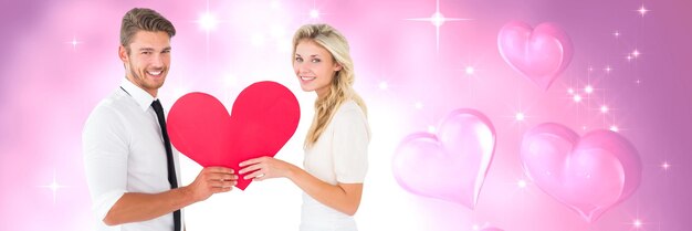 Valentines paar met hart en liefde harten achtergrond