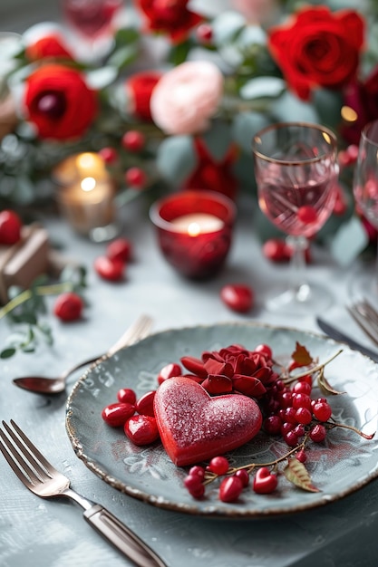 Valentines Themed Dining Setup met hartvormig decor