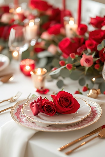 Valentines Themed Dining Setup with HeartShaped Decor