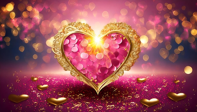 Valentines Vibes Golden Heart and Pink Blooms