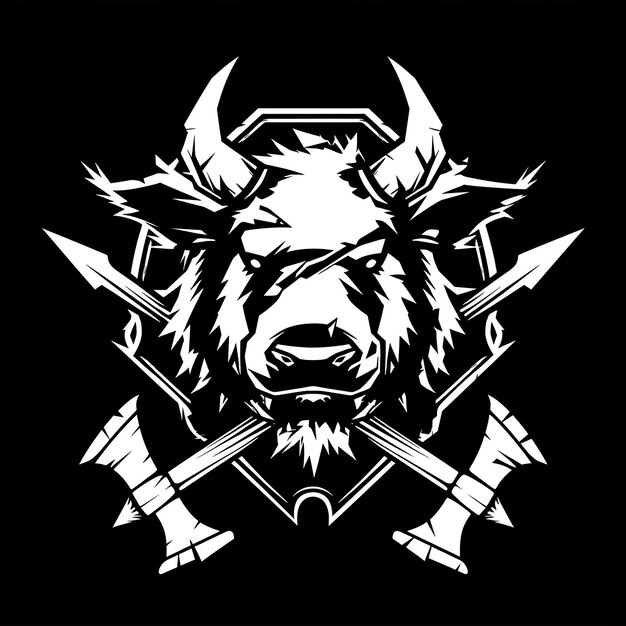 Photo valiant boar faction sigil logo with a charging boar complem creative logo design tattoo outline