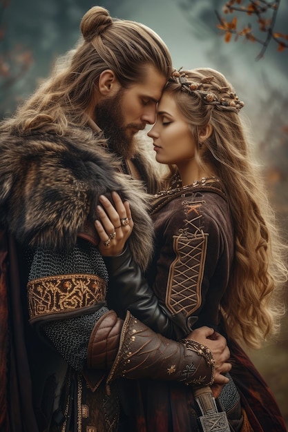 Valiant Viking Warrior Embracing Beloved Princess Tenderly