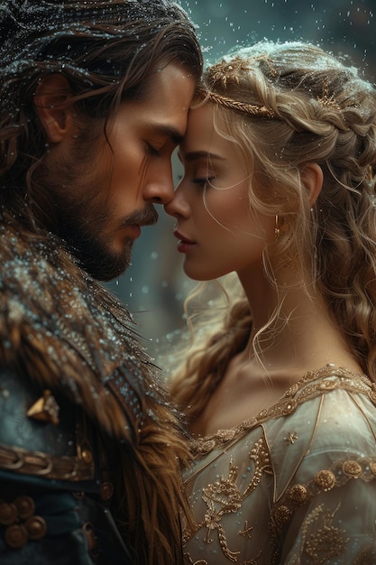 Valiant Viking Warrior Embracing Beloved Princess Tenderly