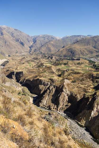vallei van de rivier de Colca met agrarische terrassen Beroemde toeristische site in Arequipa Peruaanse Andes