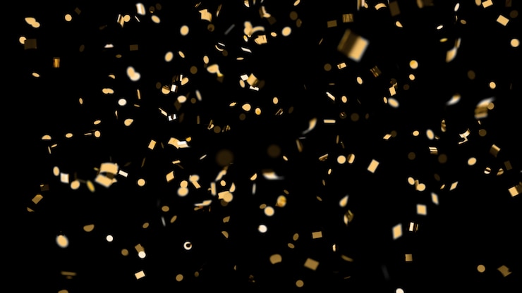 Foto vallende gouden confetti op een zwarte achtergrond