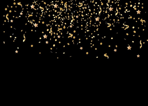Vallende gouden glitter confetti geïsoleerd op zwarte achtergrond Glanzende deeltjes Feest Merry Christmas Gelukkig Nieuwjaar decoratie 3D-rendering