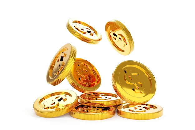 Vallende gouden munten geld, bankwezen bedrijfsconcept. 3d render.