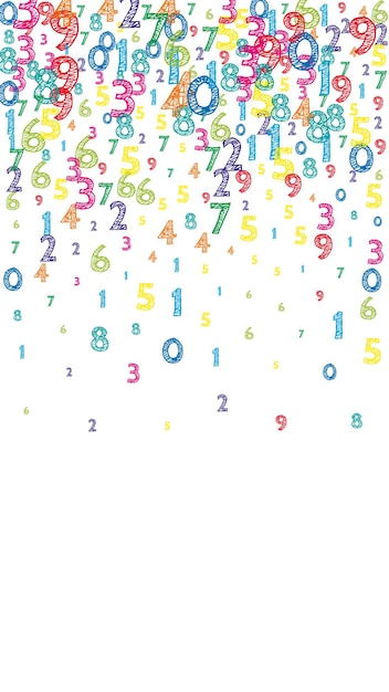 Foto vallende kleurrijke geordende getallen math studie concept met vliegende cijfers majestueus terug naar school wiskunde banner op witte achtergrond vallende getallen illustratie