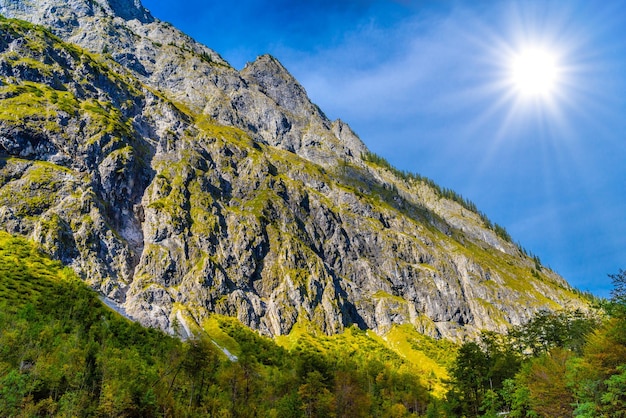 Valley in Alps mountains near Koenigssee Konigsee Berchtesgaden National Park Bavaria Germany