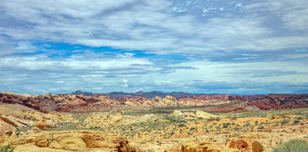 Valley of fire state park Nevada USA Red sandstone formations blue sky with clouds