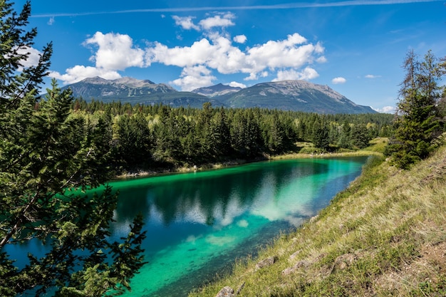 The valley of the five lakes hike offers clear lakes with
unique shades of jade and blue. clear water of a mountain
lake.