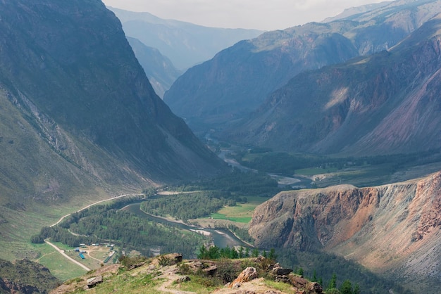 Valley of the river of chulyshman altai mountains russia beautiful summer day