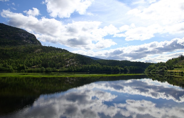 The valley with lake and forest in Norway Scandinavia