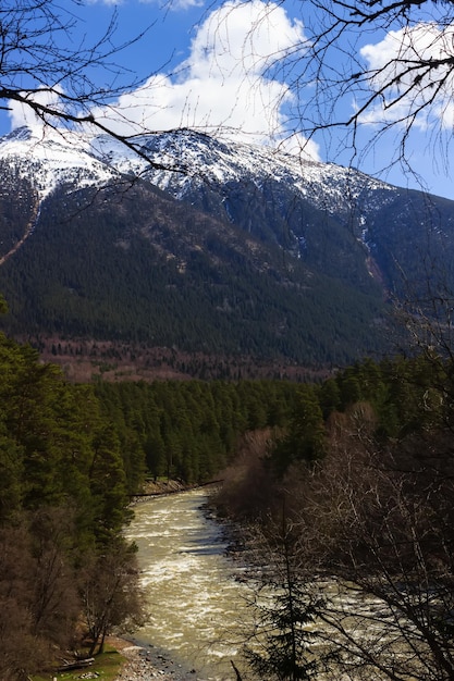 Valley with a river on the background of the Arkhyz mountains