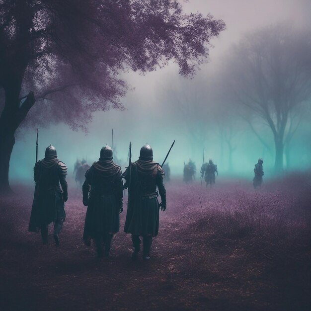 Foto il coraggio di un potente guerriero un uomo forte in armatura impone la lealtà ai suoi coraggiosi soldati