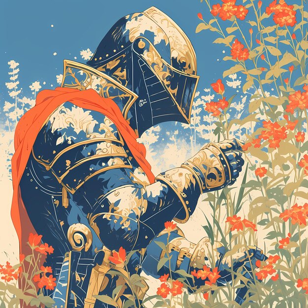 Photo valorous knight in floral haven