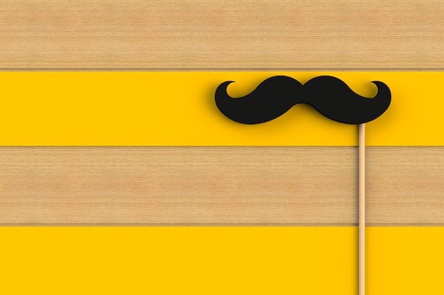 Valse zwarte snor op gele houten raad, het 3D teruggeven