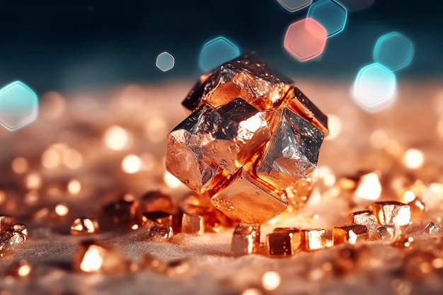 Photo valuable minerals in the form of cubic gold and silver crystals such as sodium ai generated