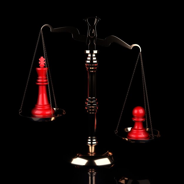 Value of Chessmen Scale Red King Vs Pawn on Black Background. 3d illustration