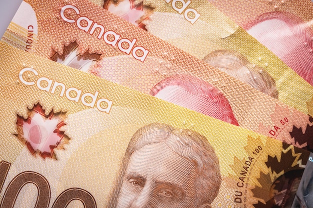Valuta van Canada Close-up van enkele bankbiljetten van Canadese dollars