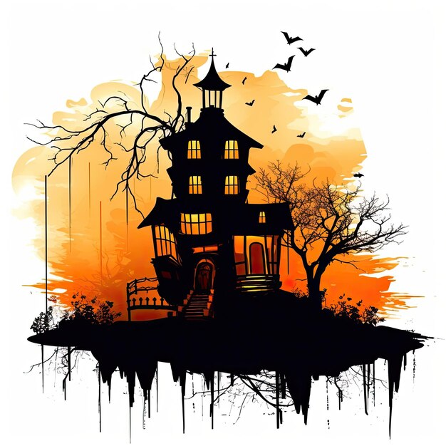 Vampire castle house halloween clipart illustration vector tshirt design cut scrapbook tattoo