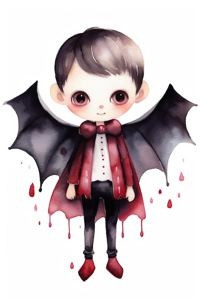 Photo vampire halloween character watercolor clipart isolated on white background with generative ai