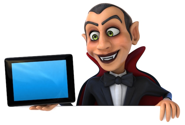 Vampire holding an empty screen tablet