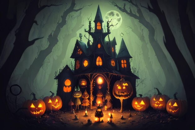 A vampire's castle against the background of the moon Halloween illustration