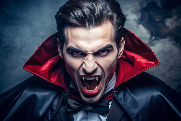 Photo a vampire with sharp fangs and a dark cape