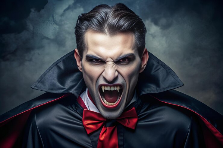 Photo a vampire with sharp fangs and a dark cape