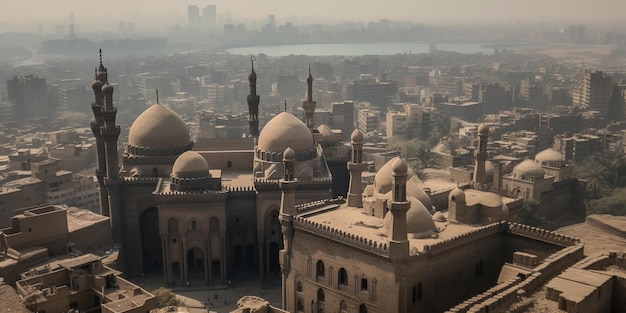 Van bovenaf uitzicht op de moskeeën van Sultan Hassan en AlRifai in Caïro