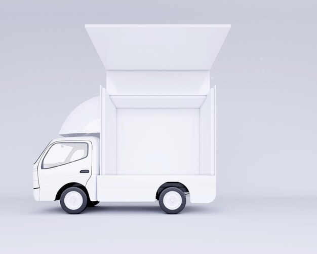 Van car mockup with open wall. 3d rendering