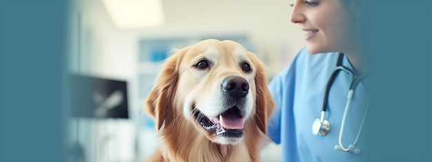 van een dierenarts met een stethoscoop die een schattige puppy vasthoudt in een dierenkliniek