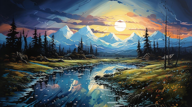 Van Gogh's Nighttime Interpretation of Mt Denali Alaska