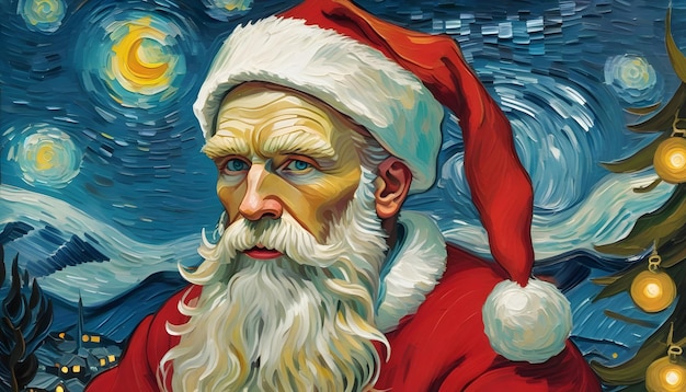 Van Gogh Sterrennacht geïnspireerd door de kerstman schilderij