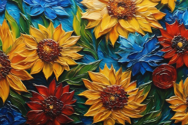 Цветы в стиле Ван Гога Текстурированное изображение Картина на холсте Постер Качество для печати
