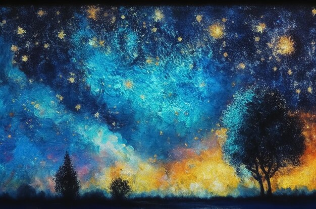 A van Gogh style oil painting of night sky with galaxy amp stars