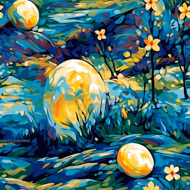 Van Gogh style painting for Easter Seamless texture
