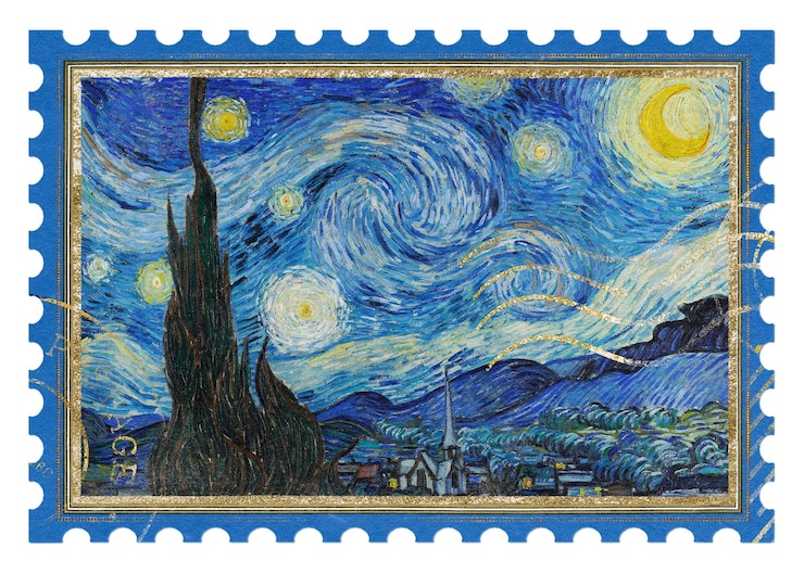 Foto van goghs postzegel png the starry night sticker doorzichtige achtergrond geremixed door rawpixel
