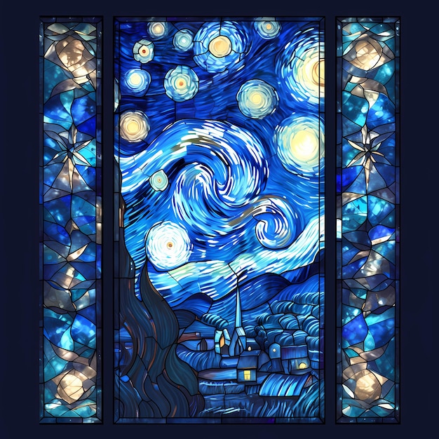 Van Goghs Starry Night glas-in-loodvenster