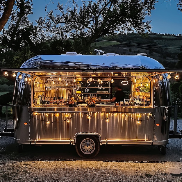 Photo a van with lights on the top and a sign that says  bar  on the top