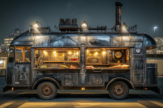 A van with street food A food truck