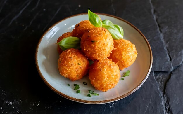 Foto vang de essentie van arancini in een heerlijke foodfotografie