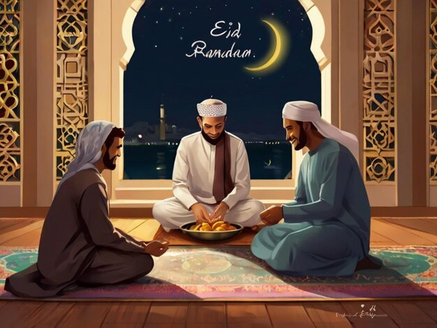 Vang de essentie van dankbaarheid deze Eid met illustraties van moslims die hun dank uitdrukken voor de bl