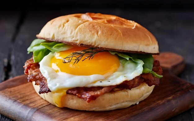 Foto vang de essentie van fried egg sandwich in een smakelijke foodfotografie.